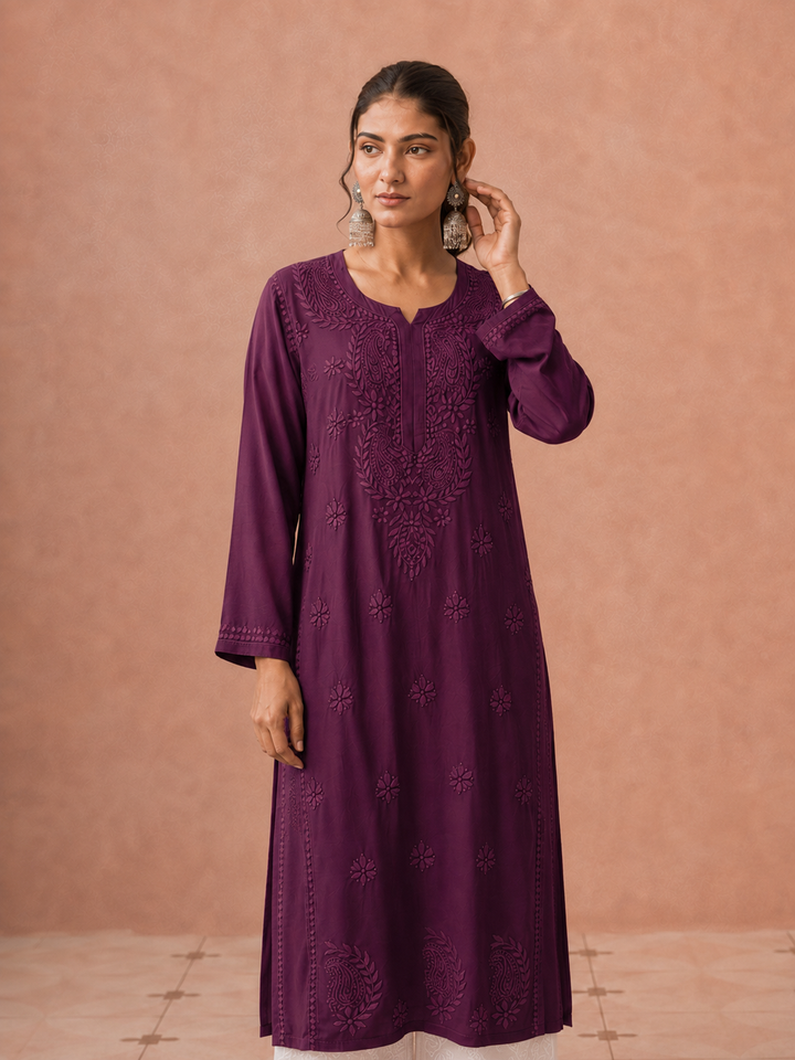 Moksha Rayon Chikankari Straight Kurta