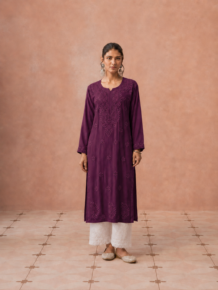 Moksha Rayon Chikankari Straight Kurta