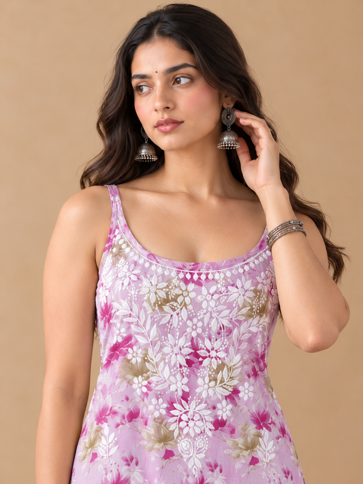 Sia Mulmul Chikankari Strappy Short Kurti for Women