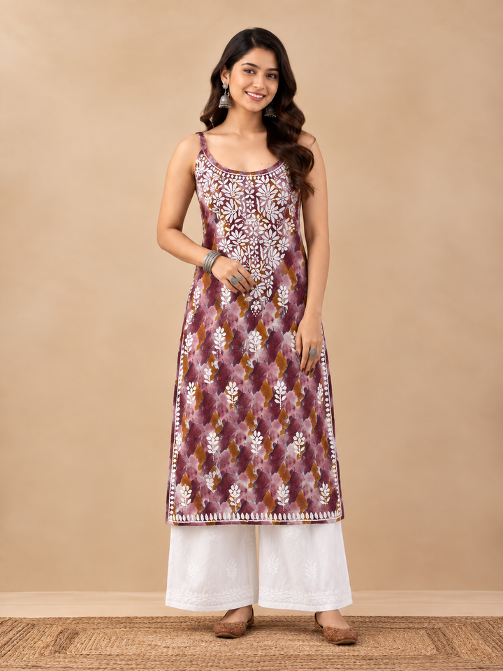 Chitra Mulmul Chikankari Strappy Straight Kurta
