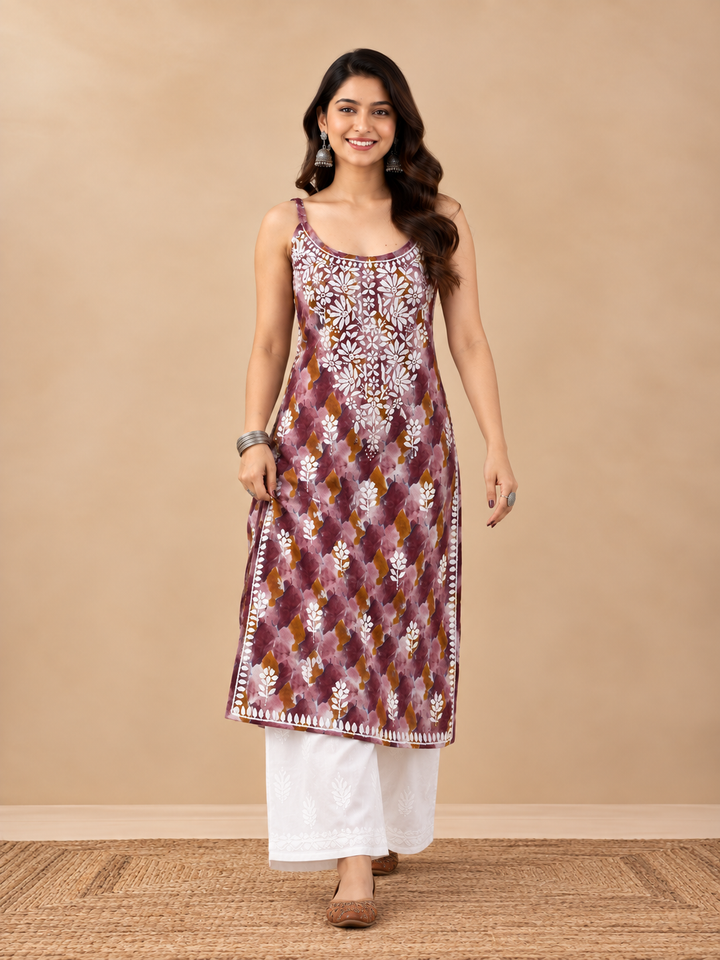 Chitra Mulmul Chikankari Strappy Straight Kurta