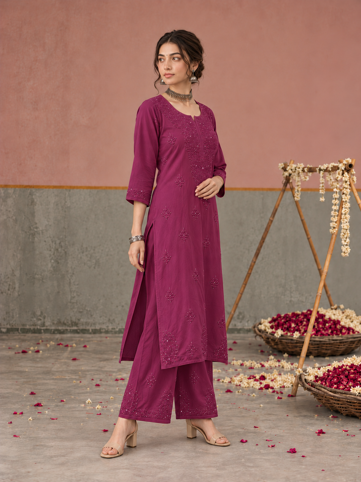 Avika Rayon Chikankari Mukaish Co-ord Set