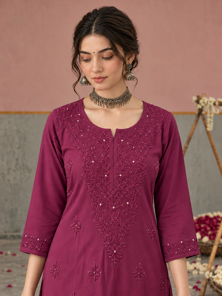 Avika Rayon Chikankari Mukaish Co-ord Set
