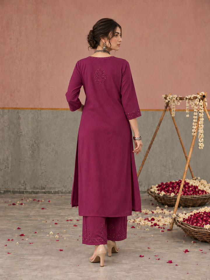Avika Rayon Chikankari Mukaish Co-ord Set