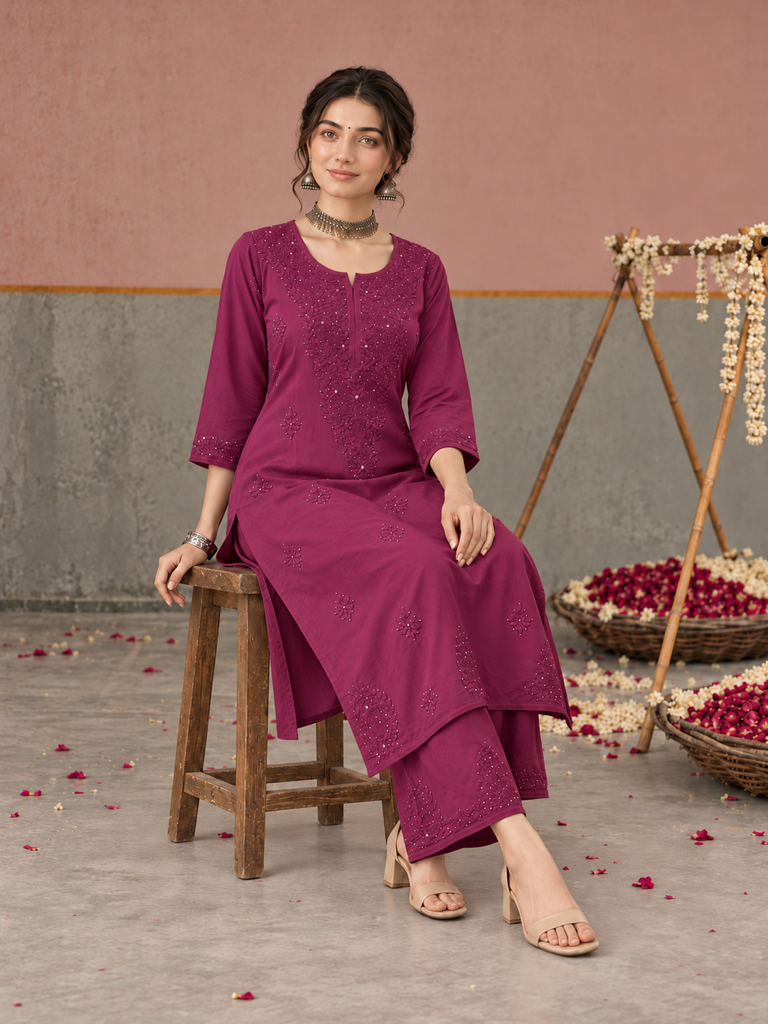 Avika Rayon Chikankari Mukaish Co-ord Set
