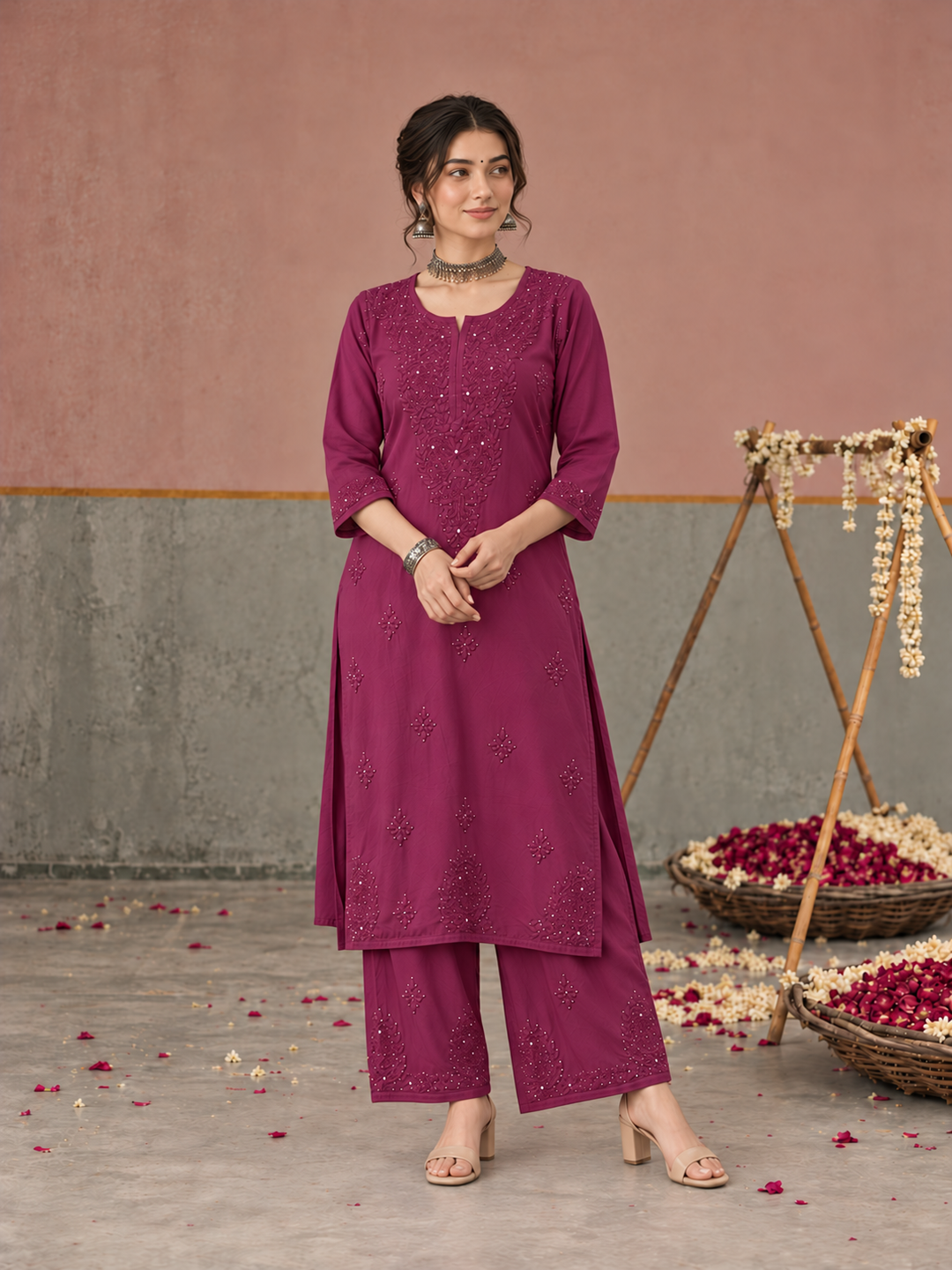 Avika Rayon Chikankari Mukaish Co-ord Set