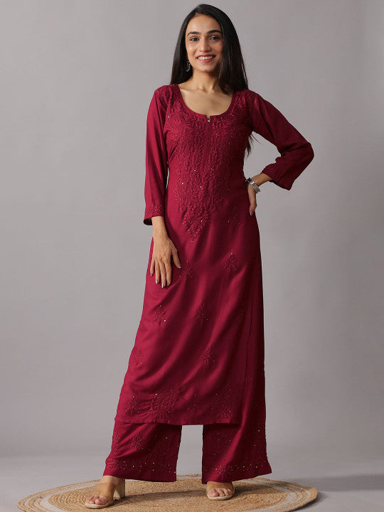 Avika Rayon Chikankari Mukaish Co-ord Set