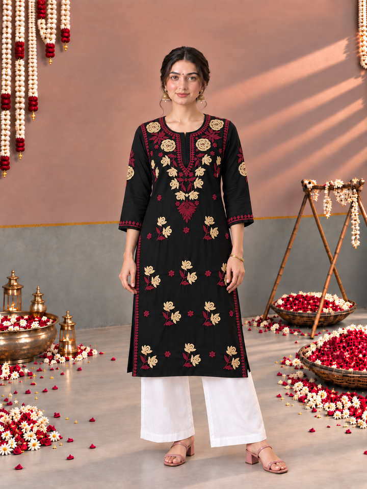 Kaya Rayon Chikankari Straight Kurta