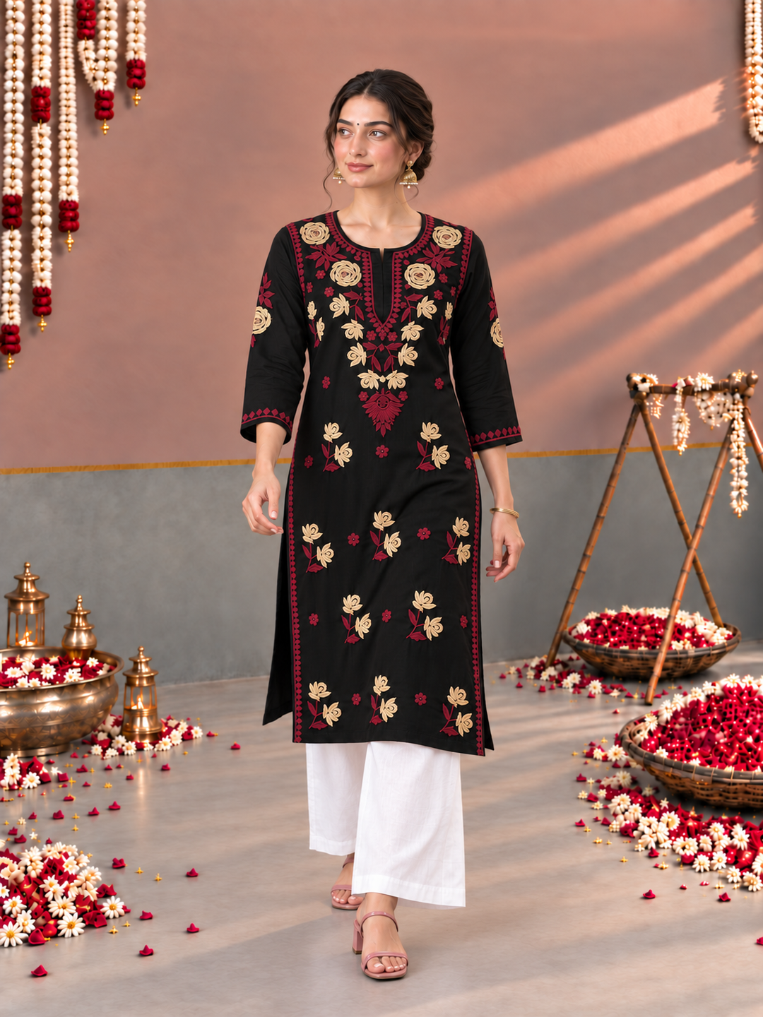 Kaya Rayon Chikankari Straight Kurta