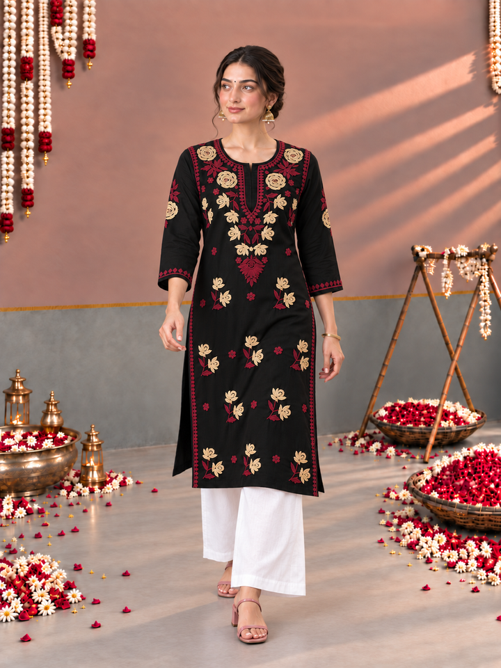 Kaya Rayon Chikankari Straight Kurta