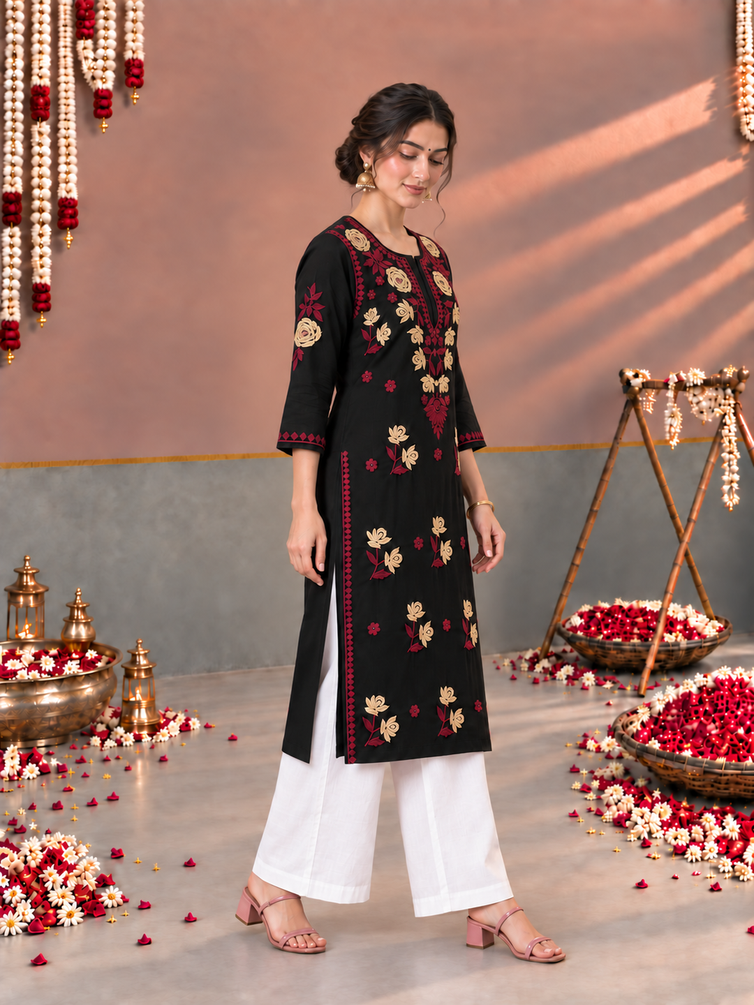 Kaya Rayon Chikankari Straight Kurta