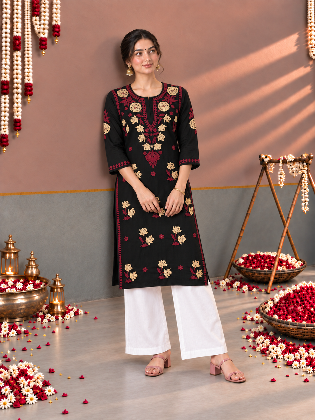 Kaya Rayon Chikankari Straight Kurta