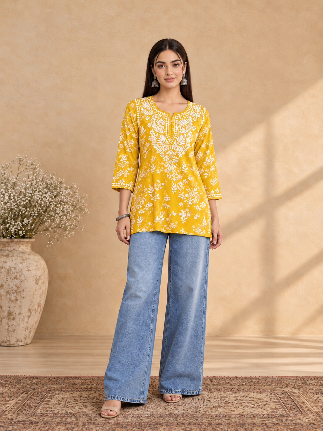 Zeba Chikankari Mulmul Short Kurti