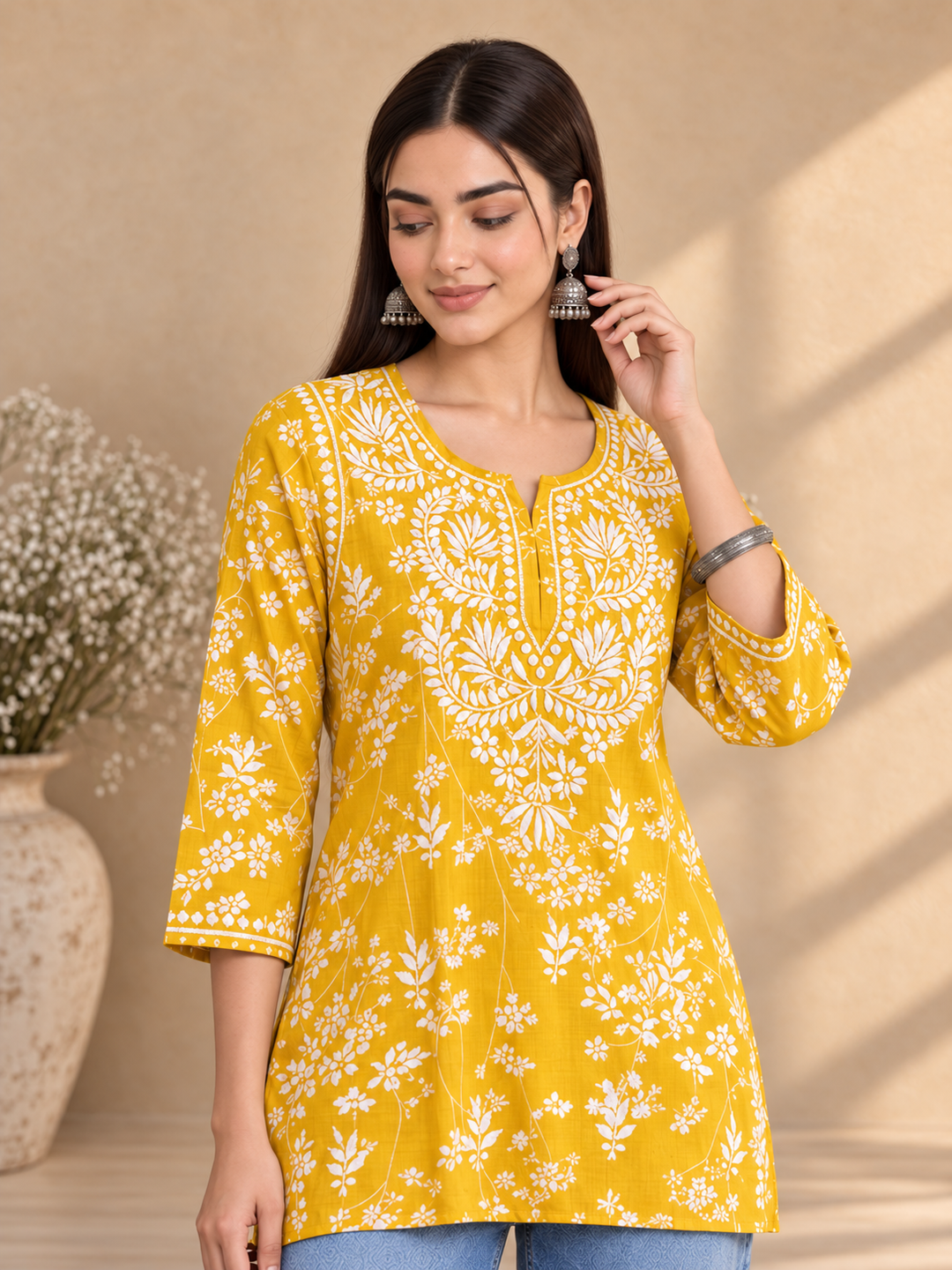 Zeba Chikankari Mulmul Short Kurti